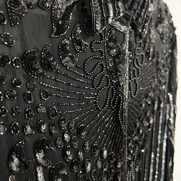 Frank Usher Design Black Beaded Sheer Button-Front Blouse - Picture 7 of 9